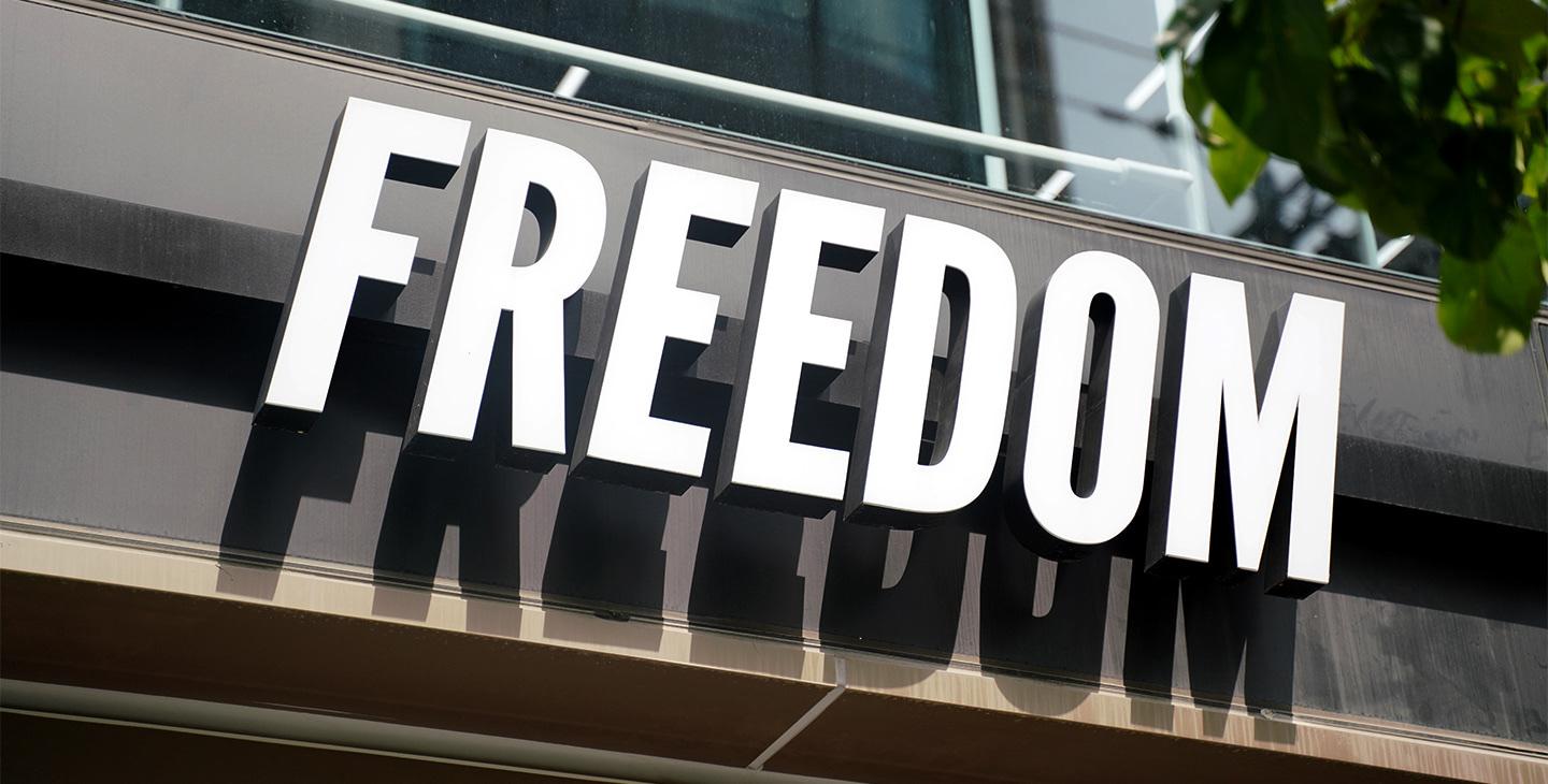 Freedom flagship storefront signage in Korea