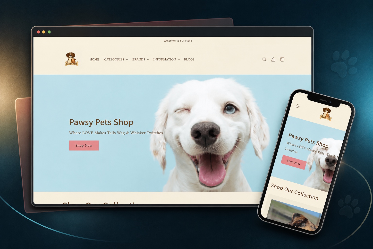 Paws Pet Shop website